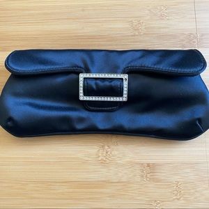 Cole Haan Abigail black satin envelope evening clutch rhinestones